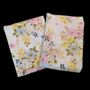 VTG 70's 2 Pequot Easy Care Floral W Daisy Cotton/Muslin Blend Twin Flat Sheets